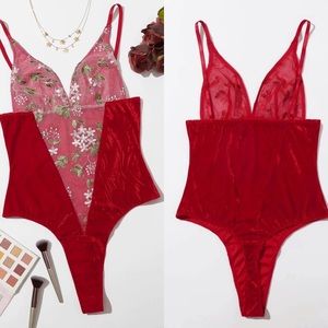 Plus Velvet Lace Teddy Lingerie Bodysuit